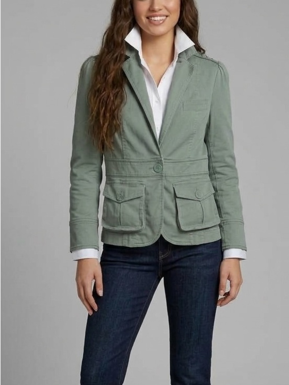 VTG Marc Jacobs Y2K Sage Green Military Utility Blazer Jacket - Size 6